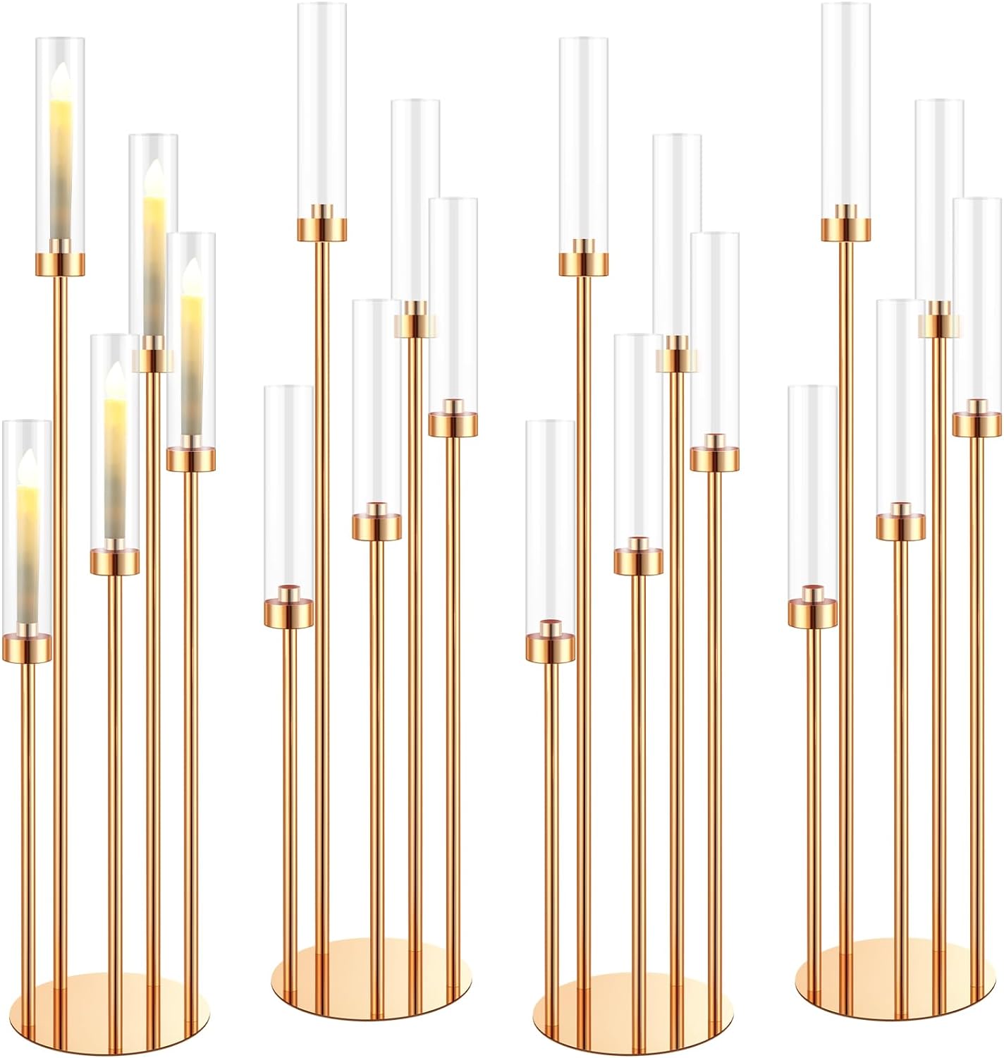 Candelabro de suelo de 5 brazos, candelabro dorado de 42,5 pulgadas de alto, centros de mesa de candelabro para mesas, juego de candelabros de metal con acrílico