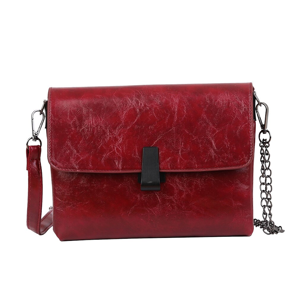 Schoudertassen voor dames, messenger crossbody tassen, dames retro pu leer, kettingslot gesp, dames handtassen: Rood