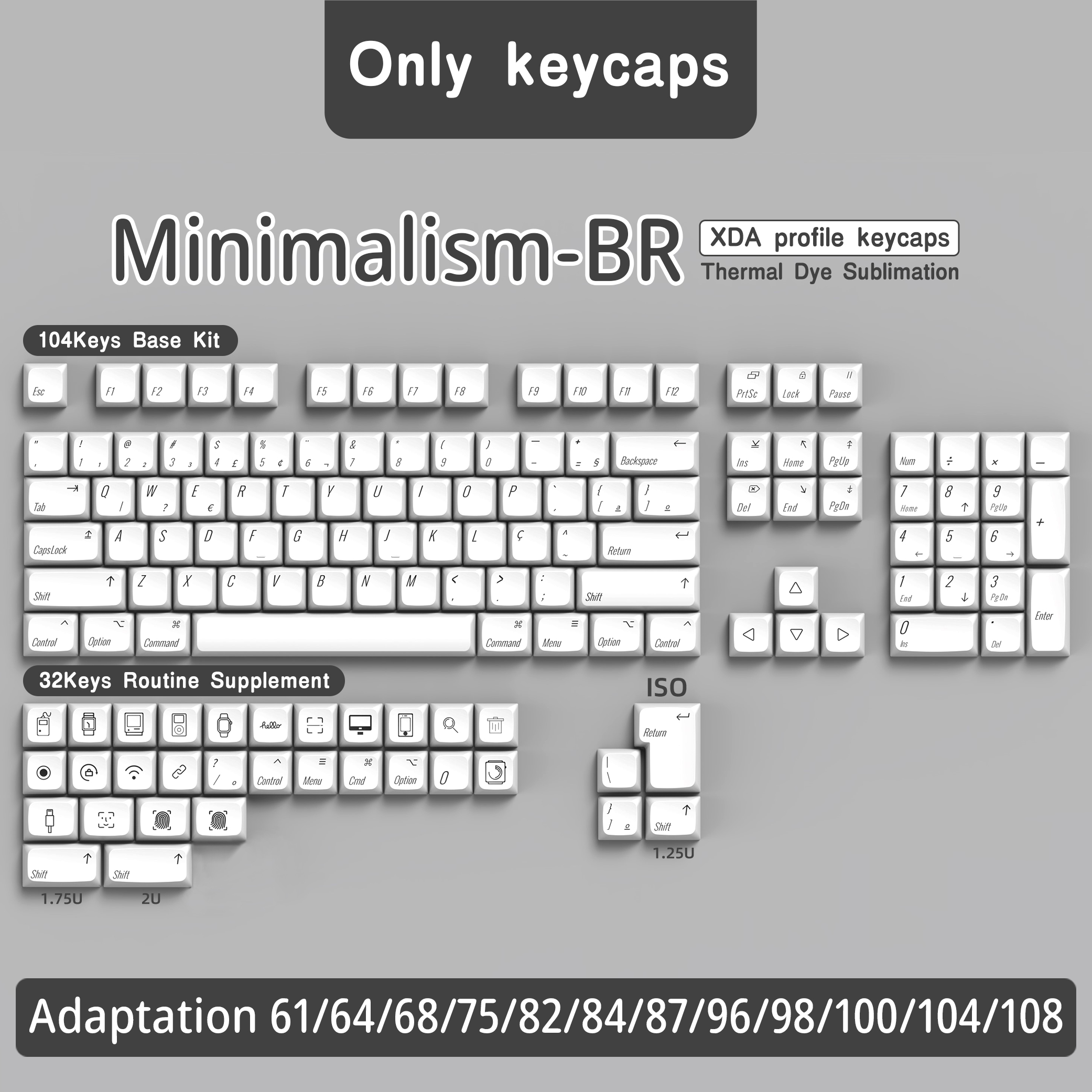 Teclas PBT de perfil XDA para Apple ISO MAC, teclas brasileñas coreanas, japonesas, rusas, españoles y francesas para teclado mecánico GK61: Natural Factors / Interruptor azul