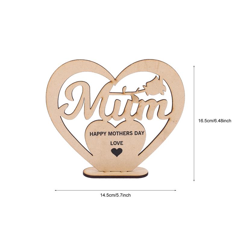 1pc Hollow Wooden Heart Mother's Day Desktop Decor Love Ornaments Art Craft Word Adornment