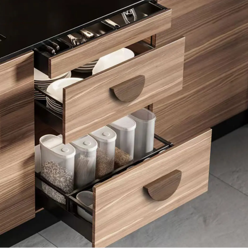 Pohjoismaiset puiset kaapin vetimet, suuret puoliympyrän muotoiset puuhuonekalujen oven vetimet, mustapähkinäiset vaatekaapin vetimet, puolikuun muotoiset puiset vetimet