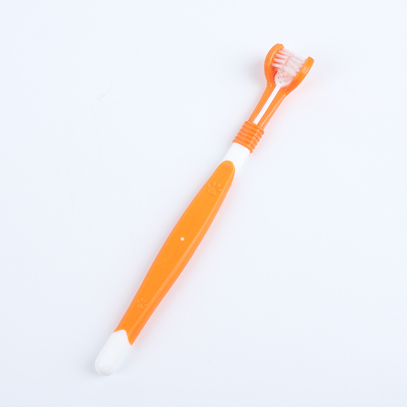 Cepillo de dientes de 3 caras para mascotas, cepillo de dientes de plástico para perros, elimina el mal aliento, limpieza del sarro, boca, cuidado Dental para mascotas, limpieza de boca para gatos: Oro