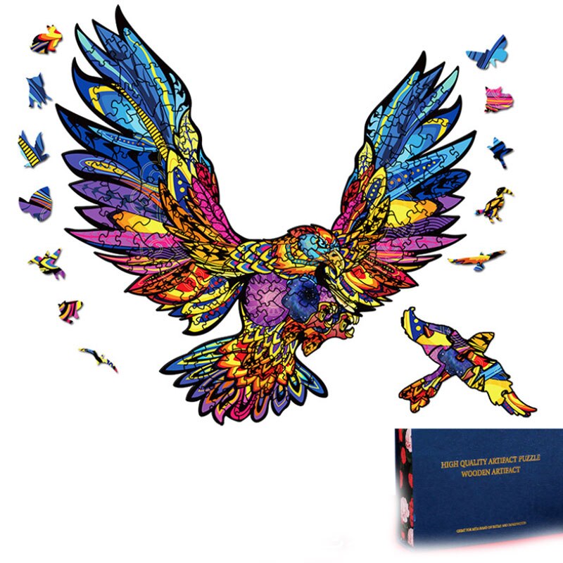 For Adults Kids Toys Cartoon Cat Head Eagle Hippo Panda Irregular Wooden Three-Dimensional Animal Puzzle 300 Pieces: Eagle King  M