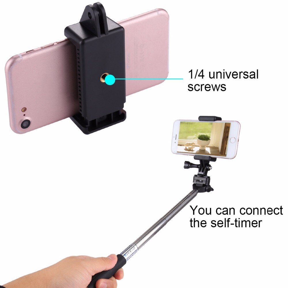 PULUZ Selfie Sticks Tripod Mount Adapter Phone Clamp for GoPro HERO5 Session /5 /4 Session /4 /3+ /3 /2 /1, Xiaoyi Sport Camera