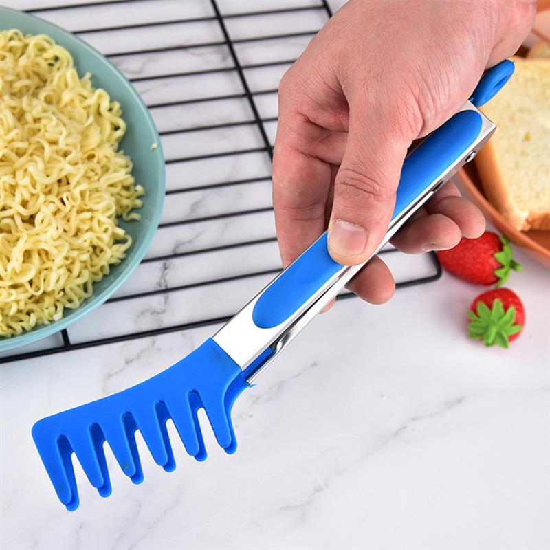 1 stk pasta tænger silikone tip skridsikker rustfrit stål mad tænger spaghetti tænger multifunktionel klip mad klip køkken værktøj