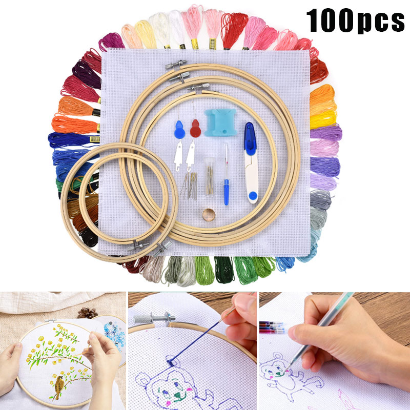 100 Strengen Draden Borduren Beginners Kit Voor Cross Stich Diy Patroon Bamboe Borduurringen E2S