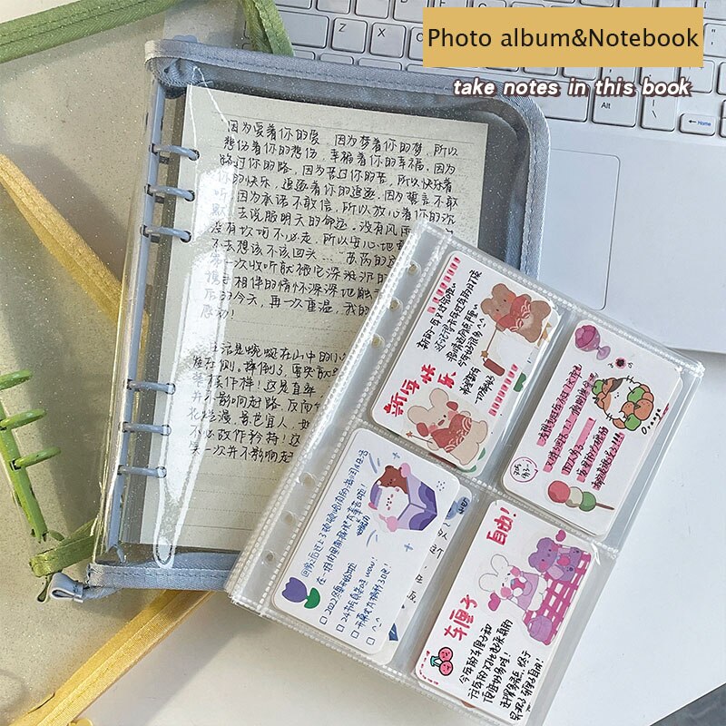 SKYSONIC, recién llegado, carpeta A5 con cremallera, libro para recoger, cubierta con purpurina, organizador, diario, cuaderno, bala, álbum de fotos transparente de PVC