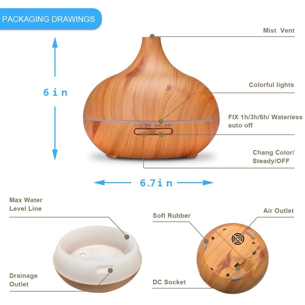 Essential Oil Diffuser Humidifier 550ml Large Capacity Wood Remote Control Aromatherapy Oil Diffuser Ultrasonic Cool Mist Maker