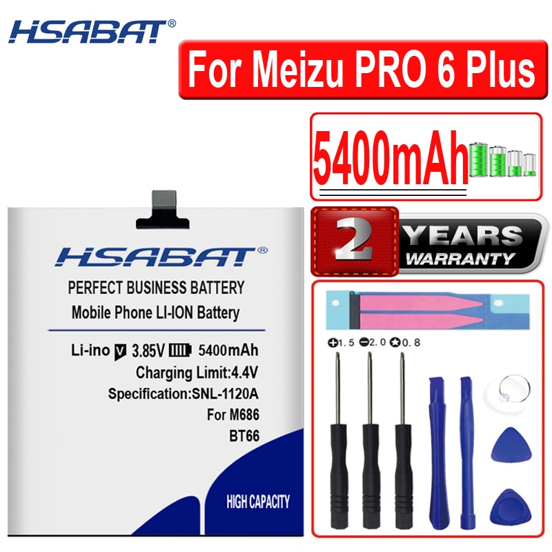 HSABAT 5400mAh BT66 Battery for Meizu PRO 6 Plus PRO6 M686 M686G M686Q Batteries