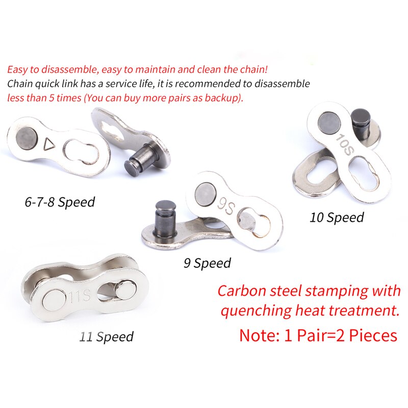 1 Pair Bicycle Chain Quick Link Mountain Bicycle Bike Chain Missing Quick Connector Master Link for 6 7 8 9 10 11 Speed Bicycle