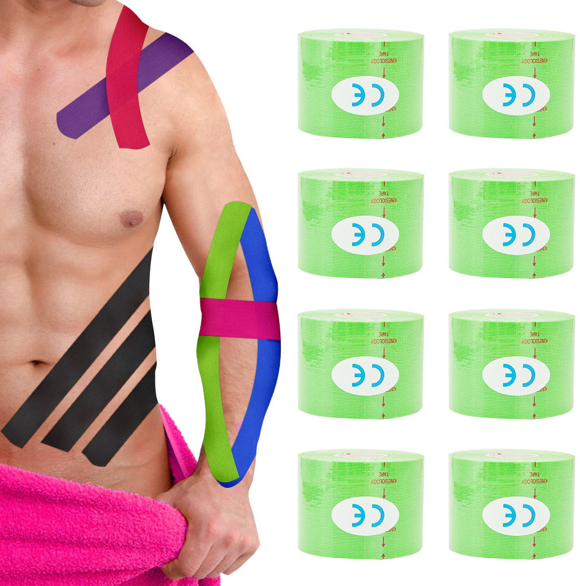 1/6/10 Pcs jasnozielony bandaż mięśni sport bawełna elastyczny klej taśma obrażeń kolana ból mięśni ulga