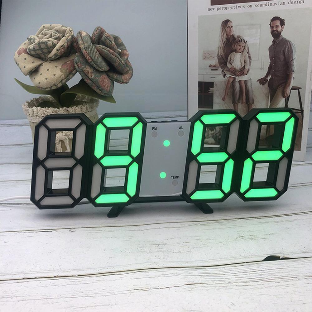 3D LED Digital Clock Glowing Night Mode Brightness Adjustable Electronic Table Clock 24/12 Hour Display Alarm Clock Wall Hanging