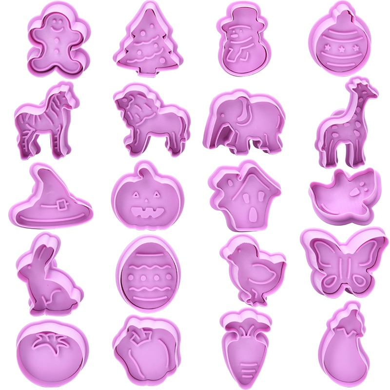 4 st/set livsmedelsklassad plast julform kakskärare köksbakverktyg kolvstämpel fondant tårtdekoreringsverktyg