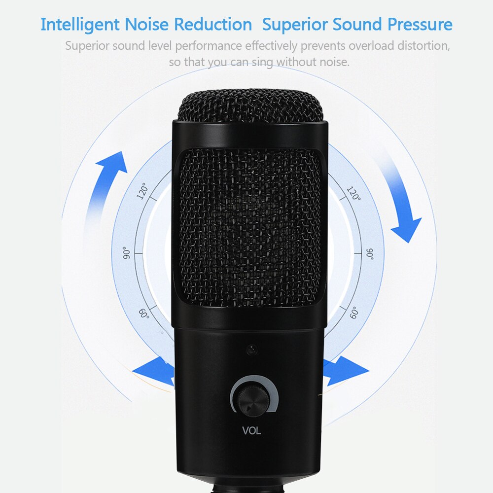 USB Condenser Microphone for Computer Karaoke Studio Microphone for Gaming Recording Broadcasting Mic with Clip Tripod Stand