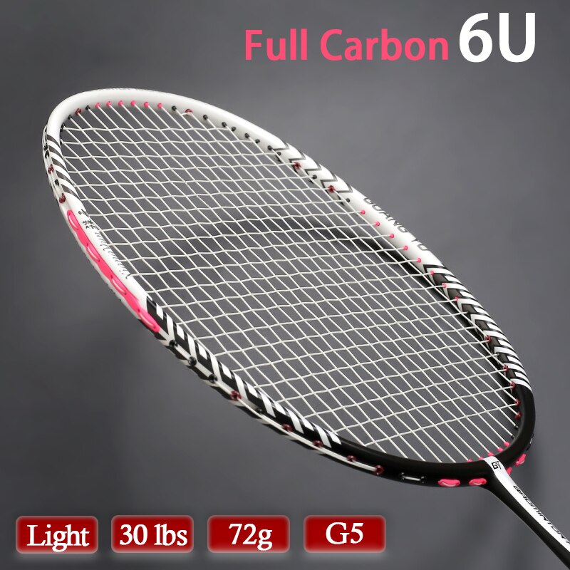 T700 Carbon Fiber Ultralight 6U 72g Strung Badminton Racket Max Tension 30LBS Training Rackets Speed Racquet Sport: white