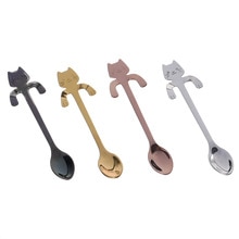 Cuchara con forma de gato, cuchara para té o café, taza colgante de acero inoxidable, cucharas de té, minicuchara largo lindo para gatito, cuchara agitadora para postre