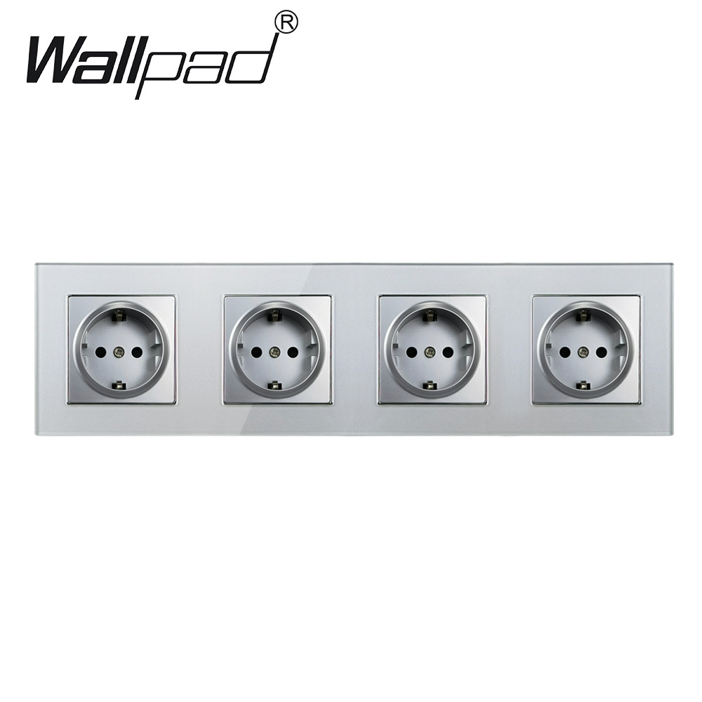 16A presa a muro quadrupla EU telaio in vetro cristallo 4 prese elettriche presa bianca nera dorata grigia 110V 250V per la casa