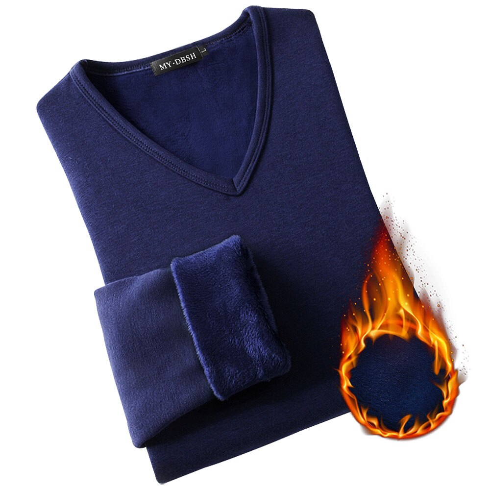 Vrouwen Winter Slim Fit T-shirt Lady Dikke Thermische T-shirts Warme Fluwelen T Shirts Vrouwen Lang Ondergoed Plus size Tops 4XL: S / V-Navy