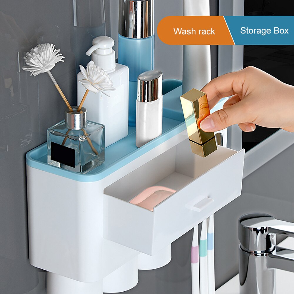 VEVICE Magnetic Adsorption Inverted Toothbrush Holder Automatic Toothpaste Squeezer Dispenser Storage Rack Bathroom Accessories