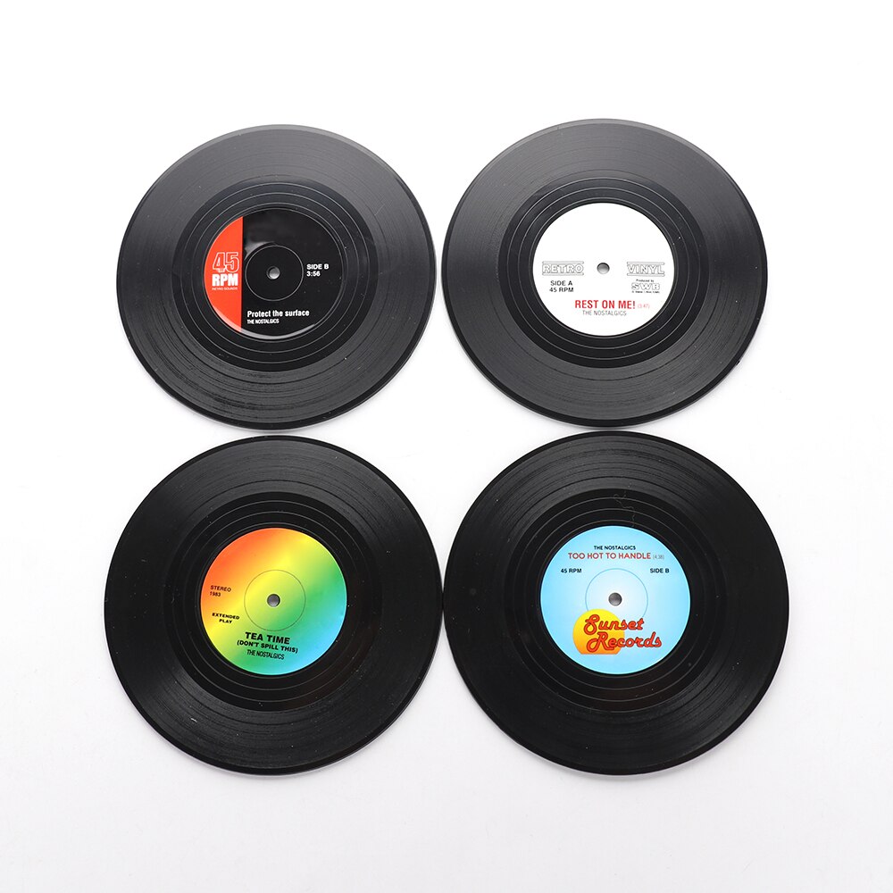 2 4 6 PCS Environmental Plastic Vinyl Record Table Placemats Simple and Mug Coaster Heat-resistant Cup Coasters: 4pcs