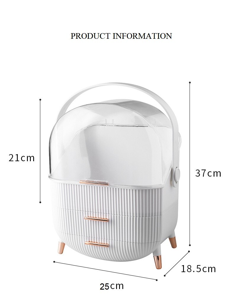 Armario de maquillaje de escritorio con pie de madera, organizador tipo cajón para baño, cosméticos, tocador de gran capacidad, caja de almacenamiento: Style 2  White