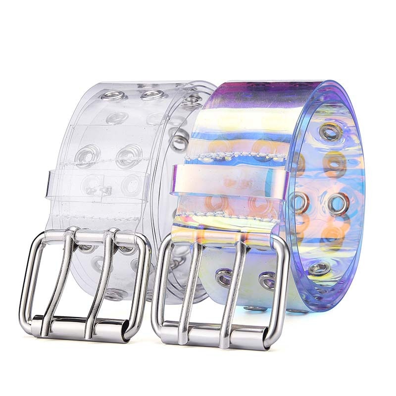 Double Grommet PVC Clear Belt For Women Pin Buckle Female Trousers Transparent Eyelet Waist Belts Ladies Jeans