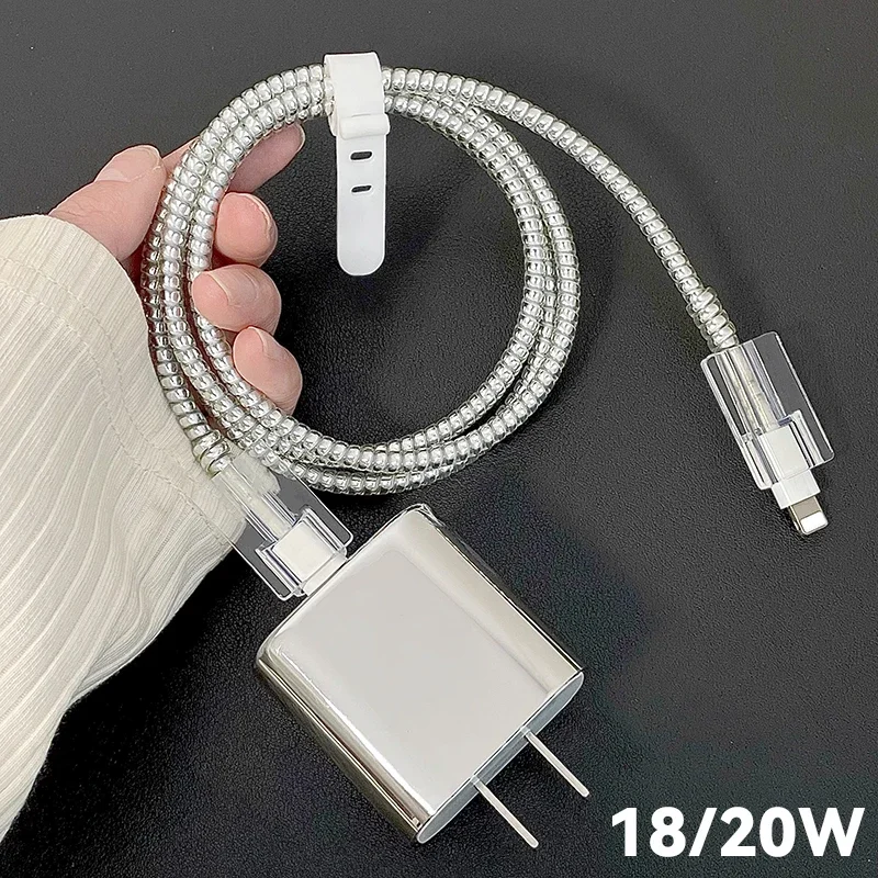1 Juego de funda de cargador para Apple IPhone 18W 20W, enrollador de Cable de datos transparente, protectores de Cable, puerto de carga, protección a prueba de rotura