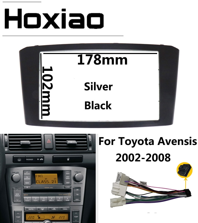 Double 2 Din Car Radio Fascia for TOYOTA Avensis Frame 2002 2007 2006 2005 2004 2003 Black Silver Panel Stereo Audio Frame
