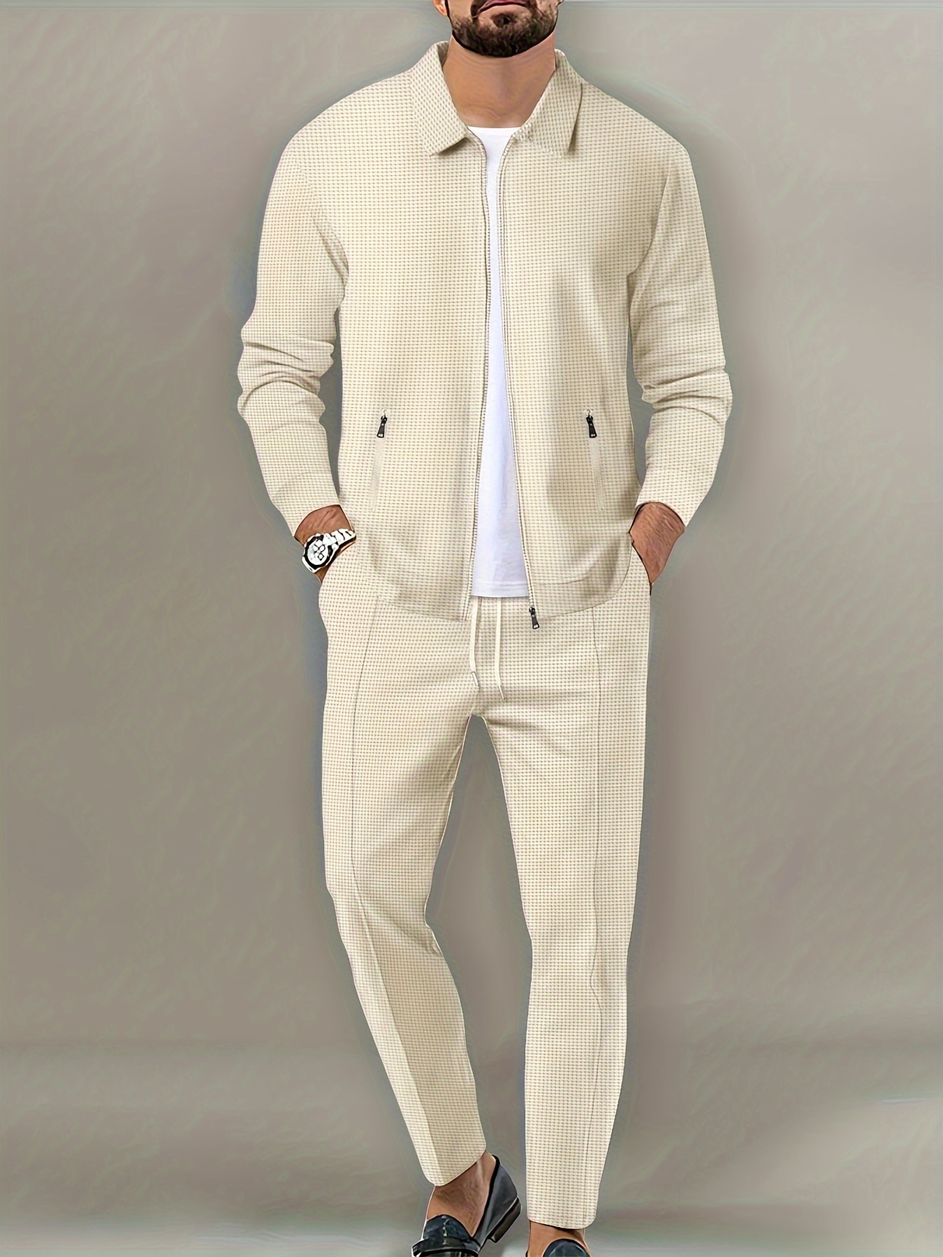 Chaqueta ajustada con bolsillo de cremallera para hombre, ropa deportiva de manga larga, conjunto de chaqueta de cárdigan, pantalones largos, , conjunto de dos piezas