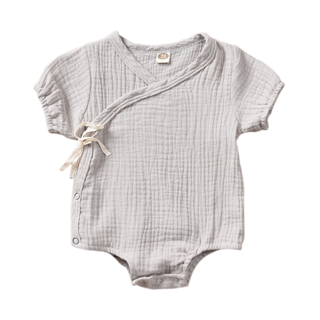Barboteuse unie à manches courtes pour -né garçon et fille, combinaison en coton à lacets, tenue de soleil, vêtements, 4 couleurs, 0-18M: A / 18M
