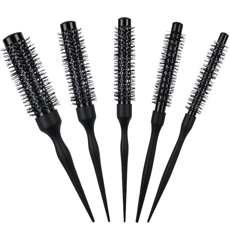 Peine para el cabello de barril redondo negro, cepillo para el cabello, peine de nailon, cilindro, peine para pelo rizado, herramienta de salón de tubo de aluminio, 1 ud.