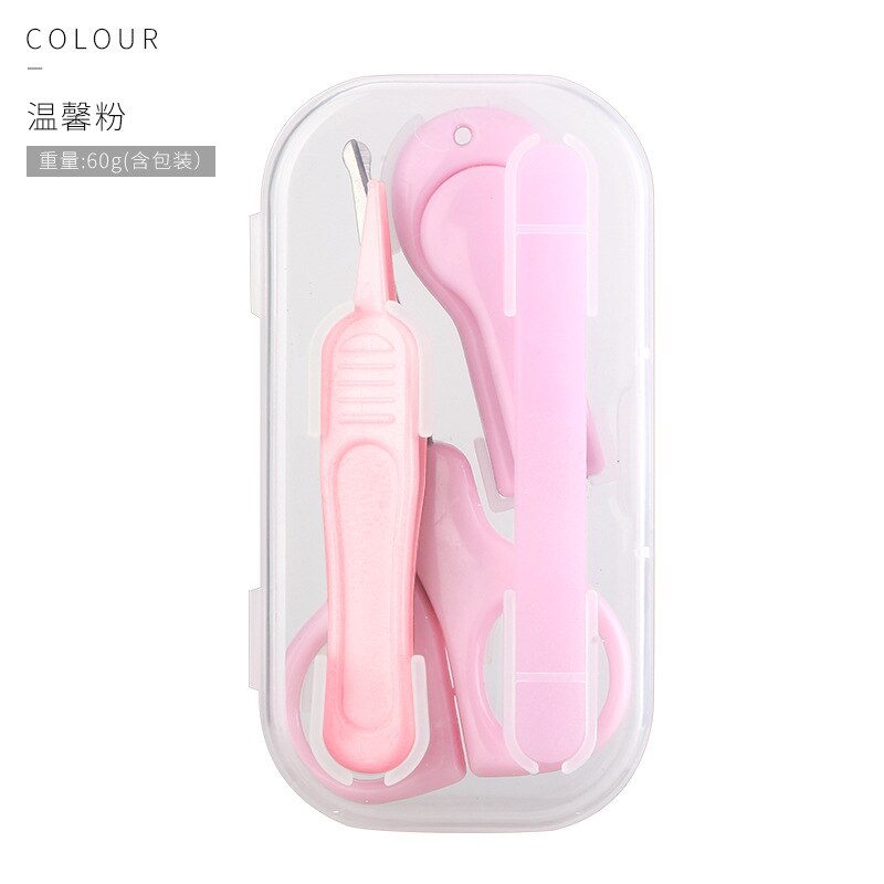 Baby Nail Clipper 4 Piece Set Children's Infant Toddler Preschooler Scissors Tweezers Sharpening Stick Newborn Anti-Pinch: Pink