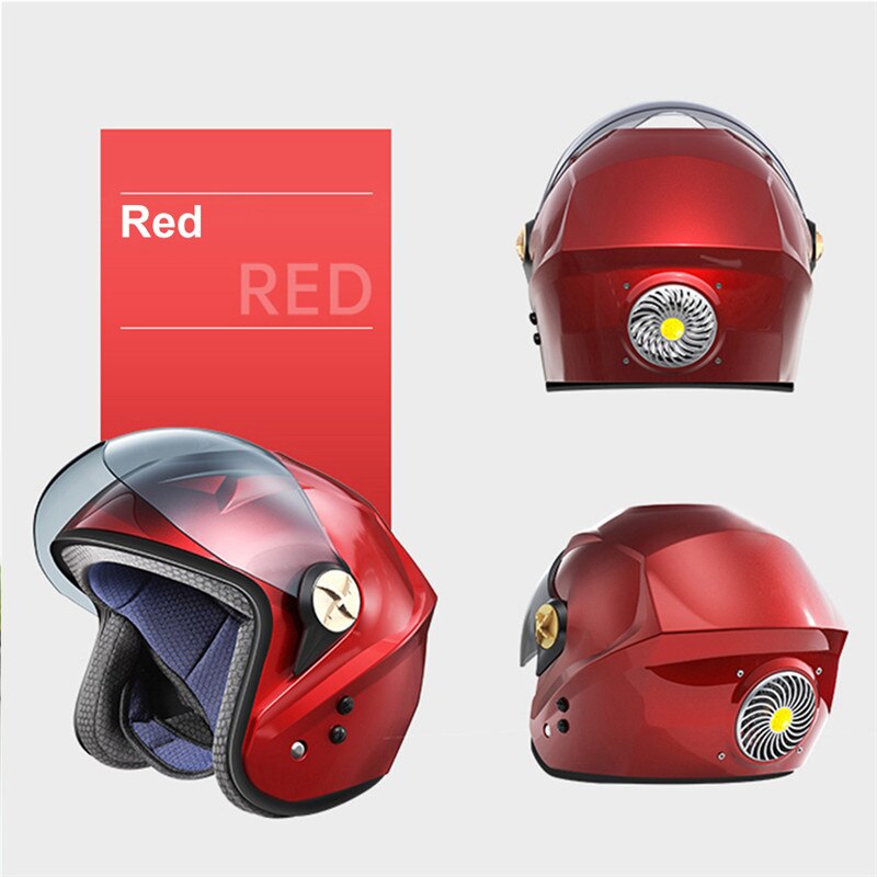 Motorhelm Smart Bluetooth Compatibel Off-Road Helmen Fiets Vintage Stijl Elektrische Auto En Motorcross Fan Zonne-energie Opladen: Rood