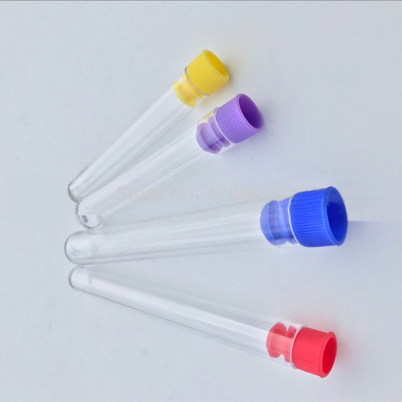 Tubes à essai en plastique avec bouchon de couleur, fond transparent en forme de U, matériel de laboratoire PS pour expérience scientifique, 15x100mm, 50 pièces/lot