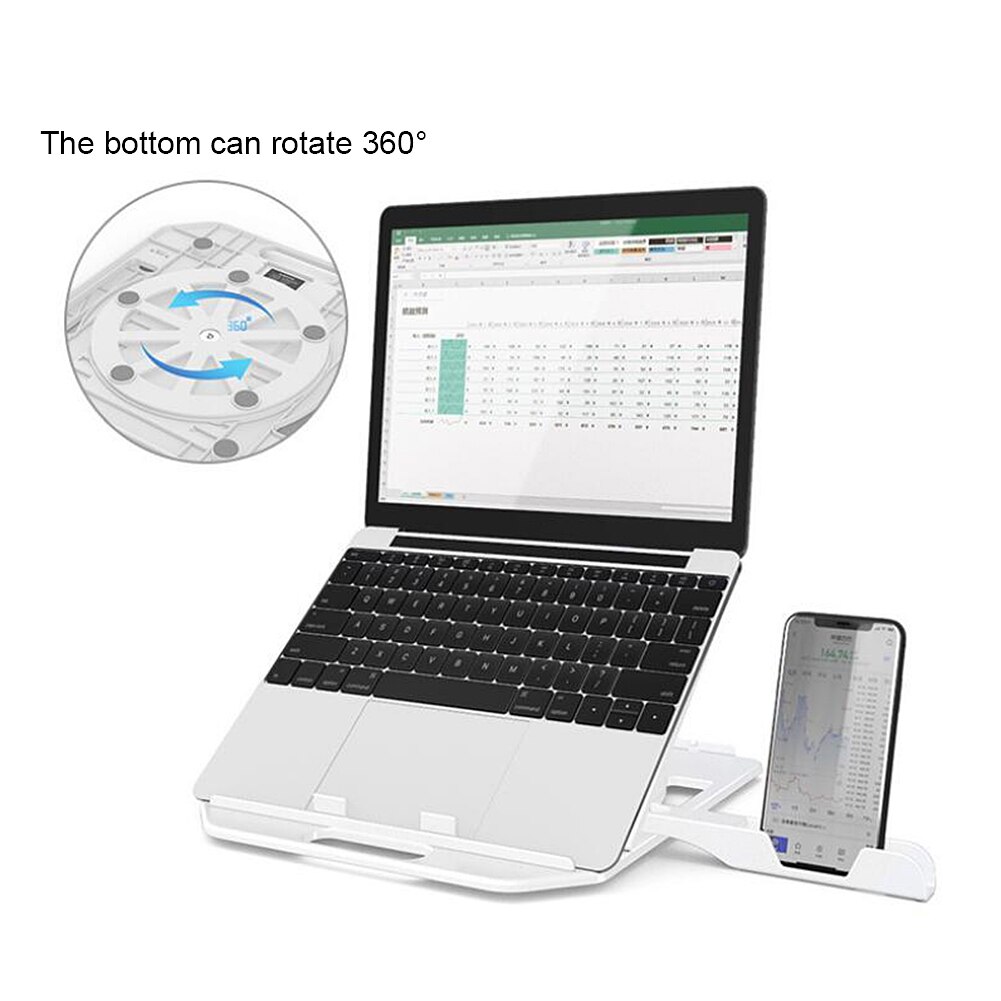 Laptop Stand For Macbook Pro 360 Degree Rotating Bottom Cooling Bracket With Phone Holder For 11-17' Notebook Portable Holder: White