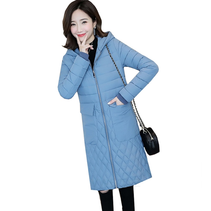Plus size parkas dam vinterjacka med luva slim down bomull stor ficka lång kappa solid casual kvinnlig varma ytterkläder