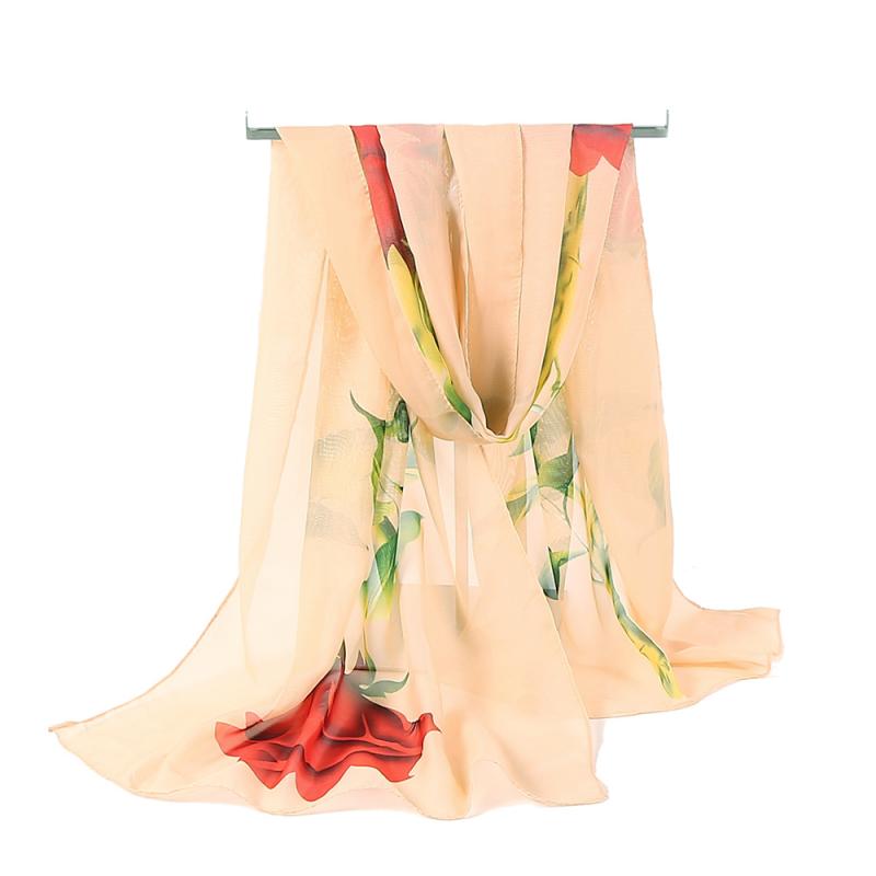 Women's Long Soft Rose Flower Print Wrap Lady Shawl Silk Chiffon Scarf: 04