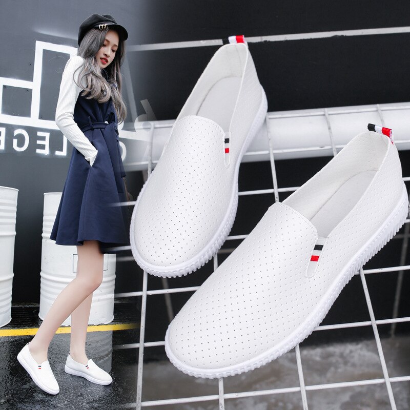 Sommer kvinder casual flade sko slip on flats håndlavede sko loafers mocassin flade damesko off white sko