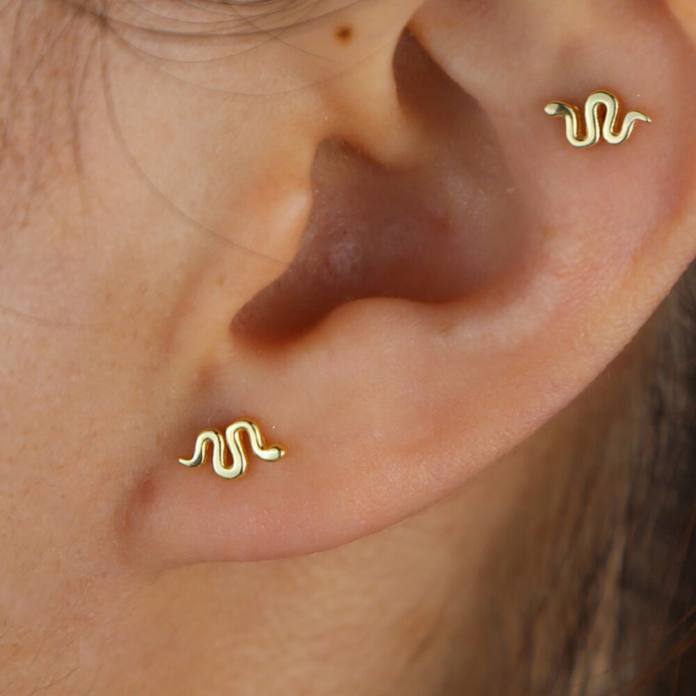 925 sterling sølv minimalistiske dyr slange stud øreringe pige børn andet hul multi piercing søde dejlige små bittesmå øreringe