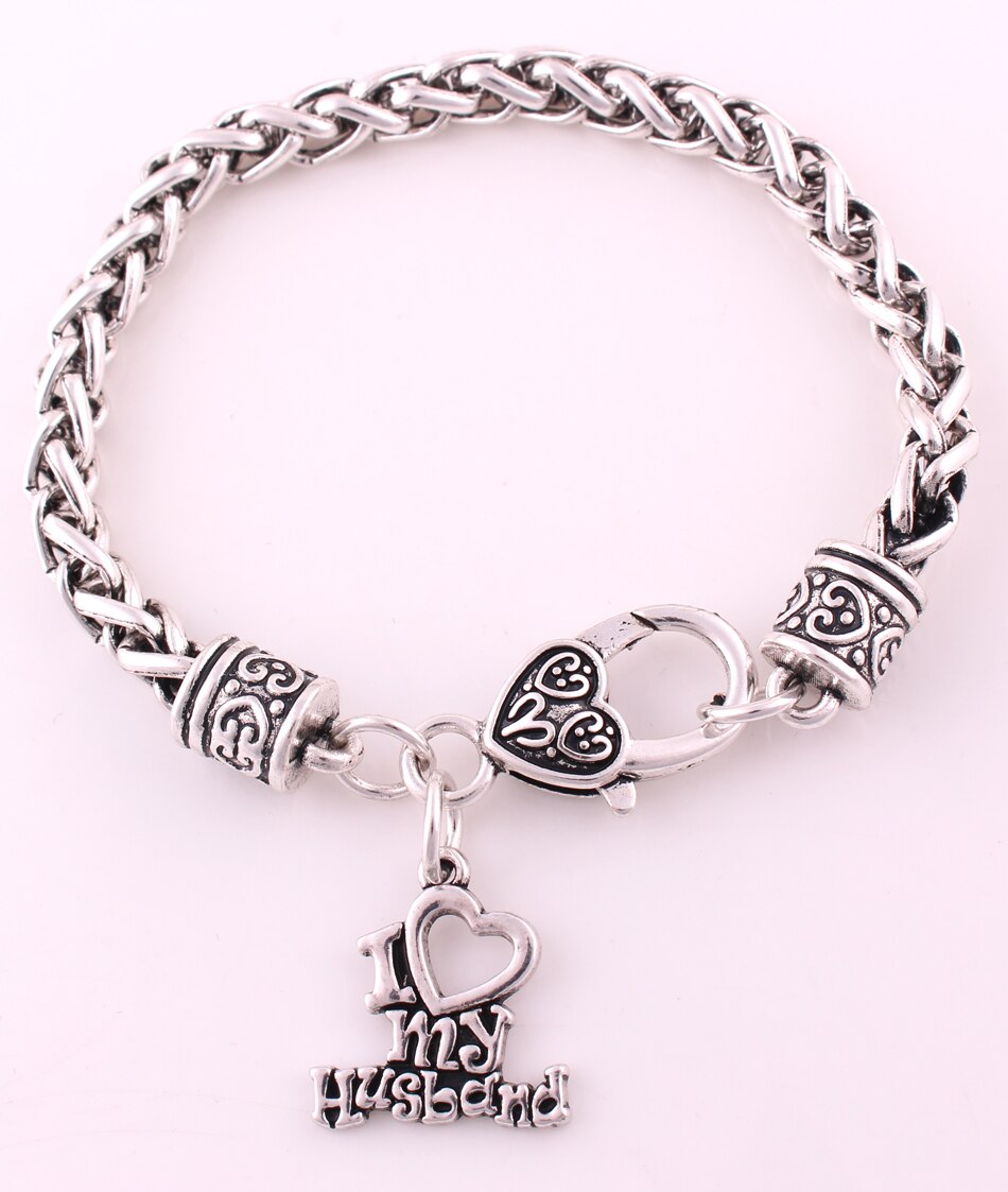 Antieke zilveren vergulde ik hou van mijn man bedel romantische armband kreeftenklauwsluitingen