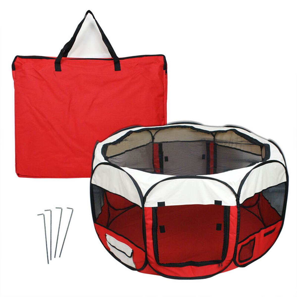 Canis ao ar livre portátil cercas casas da barraca do cão para cães dobrável interior filhote de cachorro gatos pet gaiola octagon cerca 73x73x43cm: Vermelho