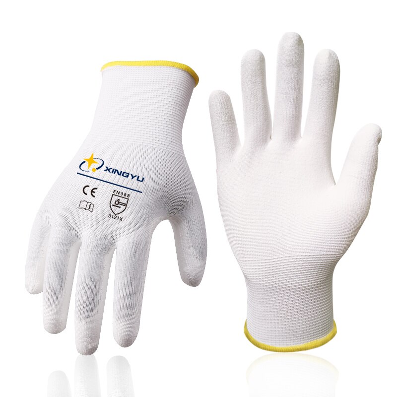 Gants de travail enduits de sécurité PU pour femmes, gants de Protection pour la manipulation du travail, gants de travail pour mécaniciens de Construction: White / S