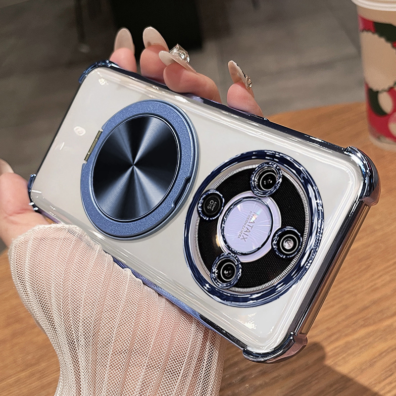 Voor Honor X9D Magnetische Ring Standhouder Telefoon Case Voor Honor X70X70 Schokbestendig Zachte Siliconen Plating Back Cover: Hout / Blauw