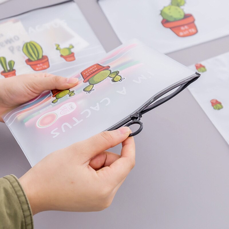 Carpeta de archivos A5 de PVC transparente con cremallera de Cactus, bolsa para Archivo de Documentos, accesorio para diario de viaje, billetes, tarjetas, bolsa de almacenamiento