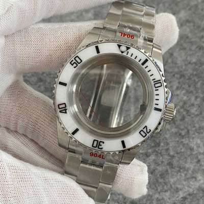 40Mm Transparante Bodem Horloge Case + Zand Riem Strap Extension Gesp Platte Saffierglas Geschikt Voor NH35/NH36 beweging: WHITE