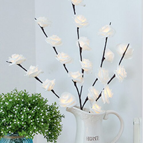 LED Weide Zweig Lampe Rose Simulation Orchidee Zweig Lichter Hohen Vase Füllstoff Weide Zweig Beleuchtete Zweig Für Heimat Dekoration: Weiß Rose
