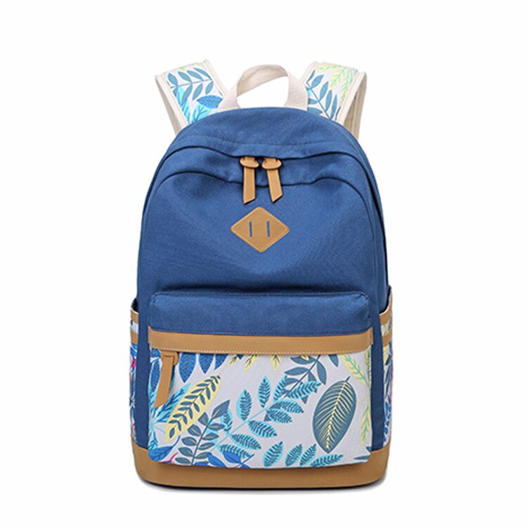OKKID leinwand schule Rucksack für mädchen blatt aufbringen leichte schule taschen frauen lässig reise Sport Rucksack Schüler buch tasche: dunkel Blau