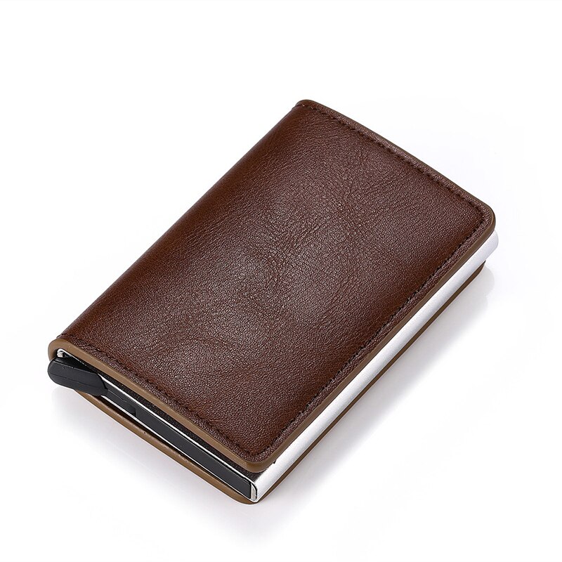 Yambuto Aluminium Creditcard Portemonnee Business Anti-Magnetische Bank Box Solid Unisex Kleine Tas Bruin Casuals Mini Case Card houders: K9109-Coffee