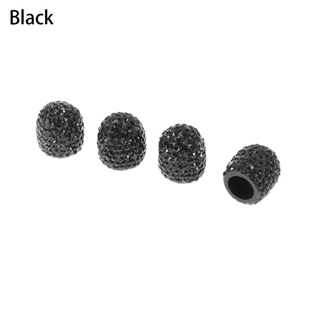 Bouchons de Valve de pneu de voiture en argile souple, 4 pièces/lot, anti-poussière, cristal diamant brillant, accessoires de voiture, breloques, décor extérieur: black