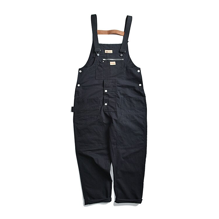SAASHI Men's Black Summer V-neck Multi-Pocket Workwear Set - Loose Fit Overalls